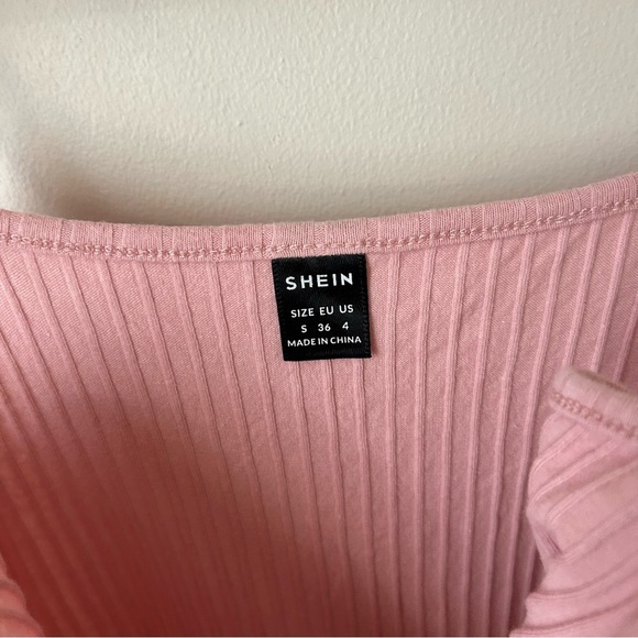 SHEIN Pink Ribbed Spaghetti Strap Bodycon Mini Dress Women’s Size Small - Picture 4 of 6
